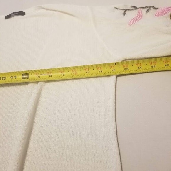 Blouson Open Front Cardigan Women Size OS White Floral Print 3/4 Sleeve - Picture 6 of 7